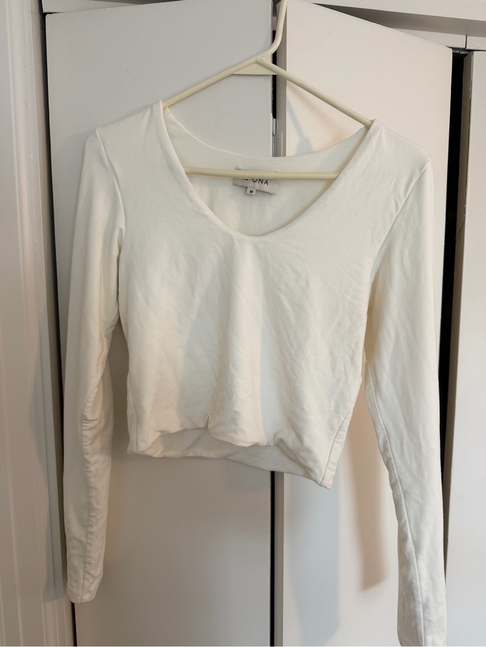 Re Ona White Scoop Neck Long Sleeve Top